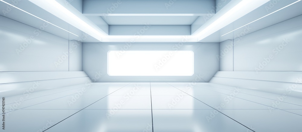 An empty room is bathed in a bright light emanating from the ceiling. The white floor and walls reflect the intense illumination, An empty room is bathed in a bright light emanating from the ceiling. The white floor and walls reflect the intense illumination,