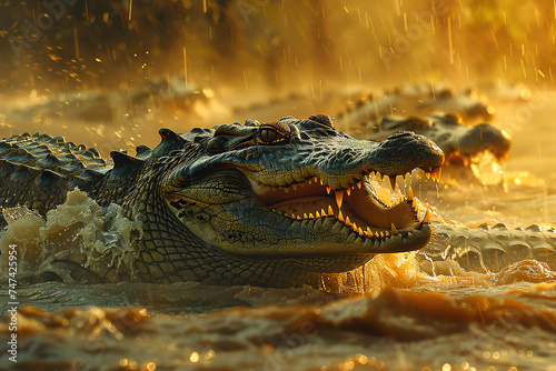 A primeval dance unfolds as crocodiles navigate their waterways. photo