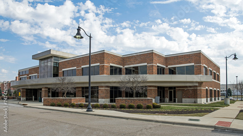 Multi-angled Red Brick Building in Urban Setting