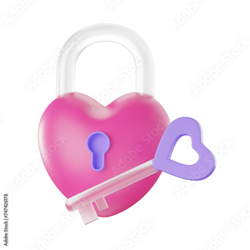 Love Lock Valentine Day Glass 3D Illustrations photo