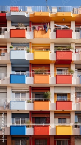 Colored residential building facade with balconies © CREATIVE STOCK