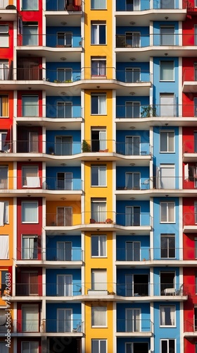 Colored residential building facade with balconies © CREATIVE STOCK