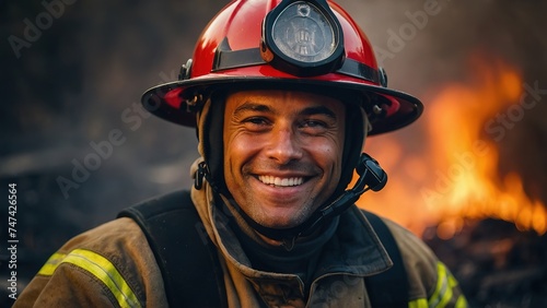 Smiling firefighter in the burn location