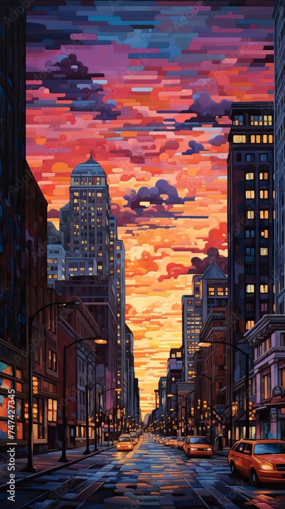 Obraz premium Downtown district at dusk