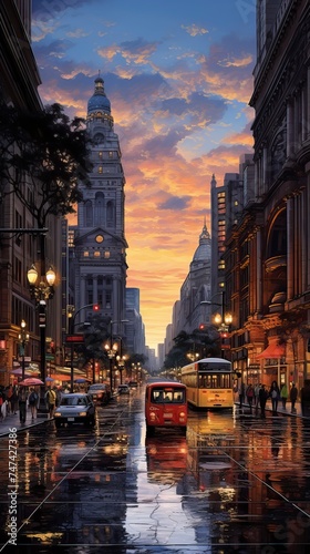 Downtown district at dusk  © CREATIVE STOCK