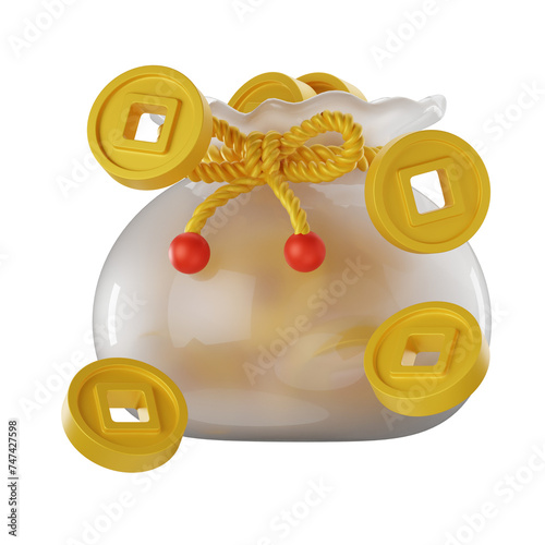Coin Bag Chinese New Year Glass 3D Illustrations