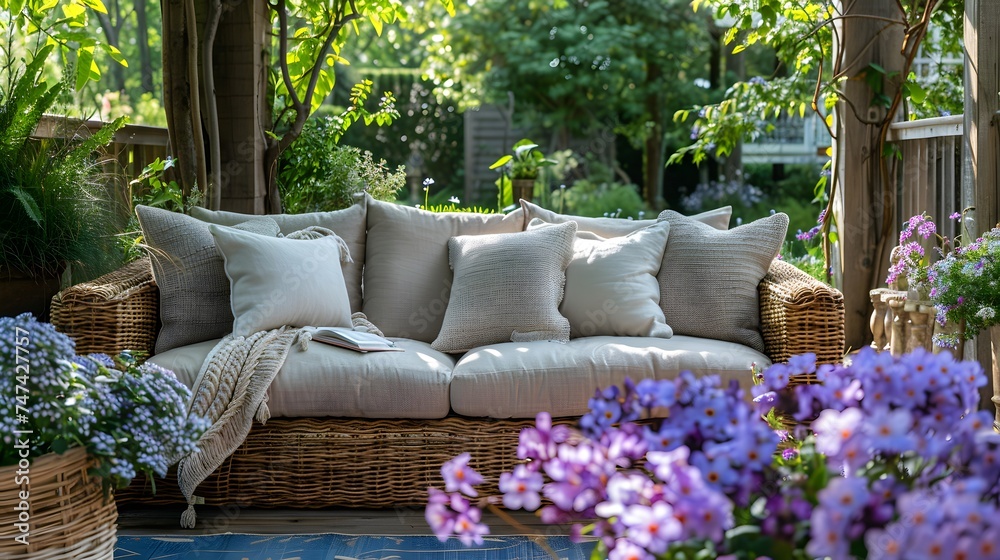 Fototapeta premium Inviting Garden Patio with Comfortable Seating