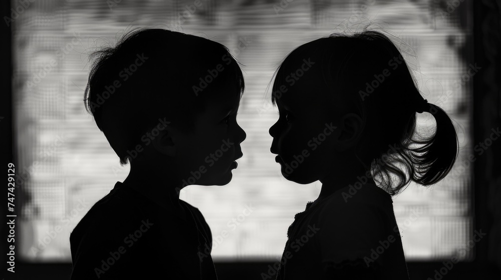 Two children standing side by side, suitable for family and childhood concepts