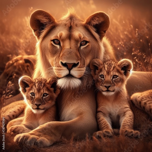 lion cub and lioness