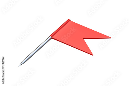 Flag pin isolated on white background. Office accessories. Map marker. School equipment. 3d render