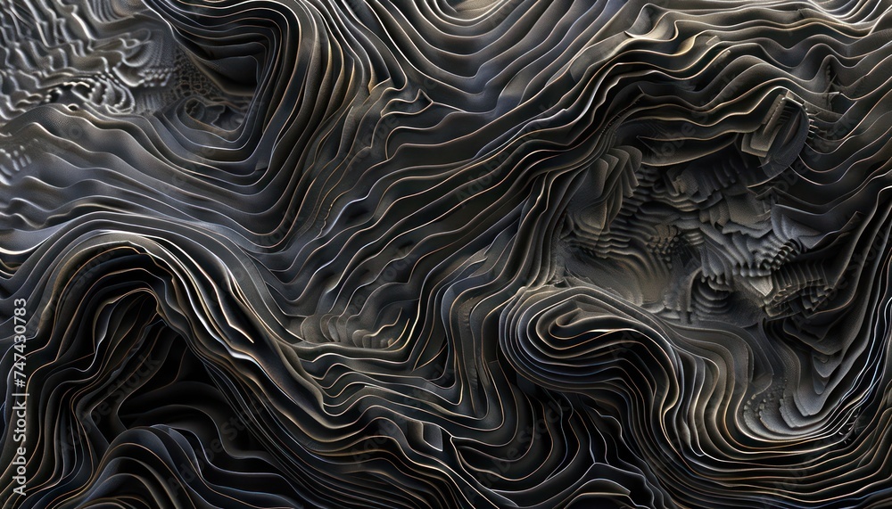 a black abstract wave shape, in the style of new topographic, texture play