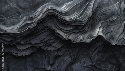 a black abstract wave shape, in the style of new topographics