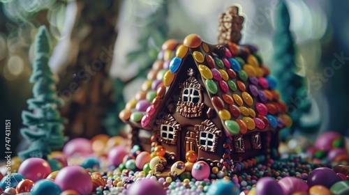 A house made out of candy on a table, perfect for sweet and playful designs