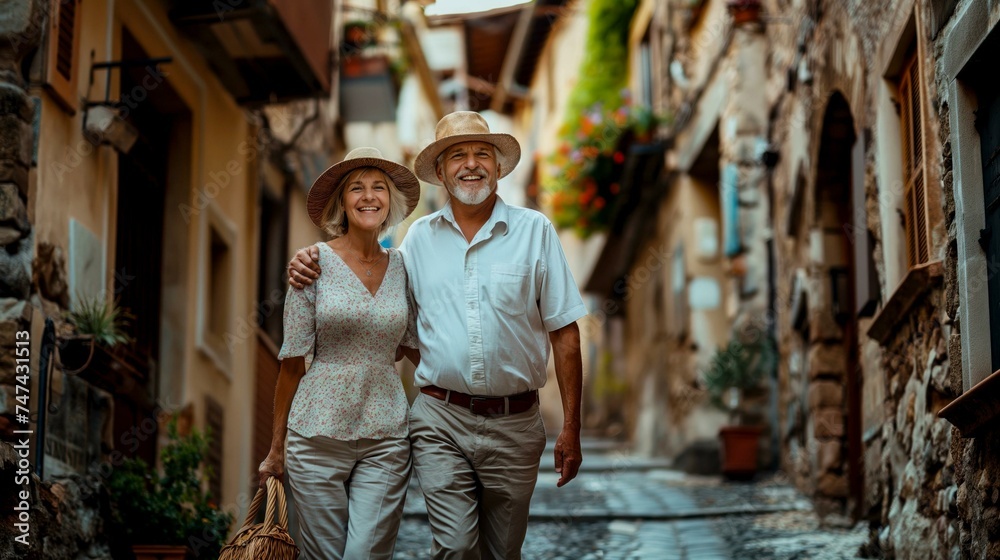 Senior couple enjoying vacation in and old European town