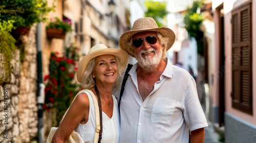 Senior couple enjoying vacation in picturesque Croatian alley © Jan
