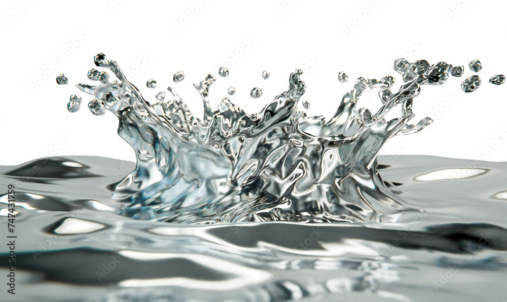 Fluid glossy mirror water effect. Metal abstraction. Isolated on a transparent background. - obrazy, fototapety, plakaty 