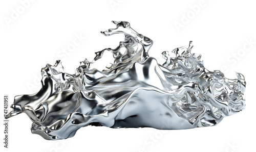 Metal abstraction. Fluid glossy mirror water effect. Metal abstraction. Isolated on a transparent background.