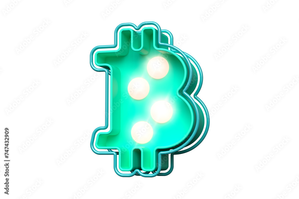 Light bulb marquee Bitcoin 3D logo in teal and soft pink. High quality 3D rendering. Light bulb marquee Bitcoin 3D logo in teal and soft pink. High quality 3D rendering.