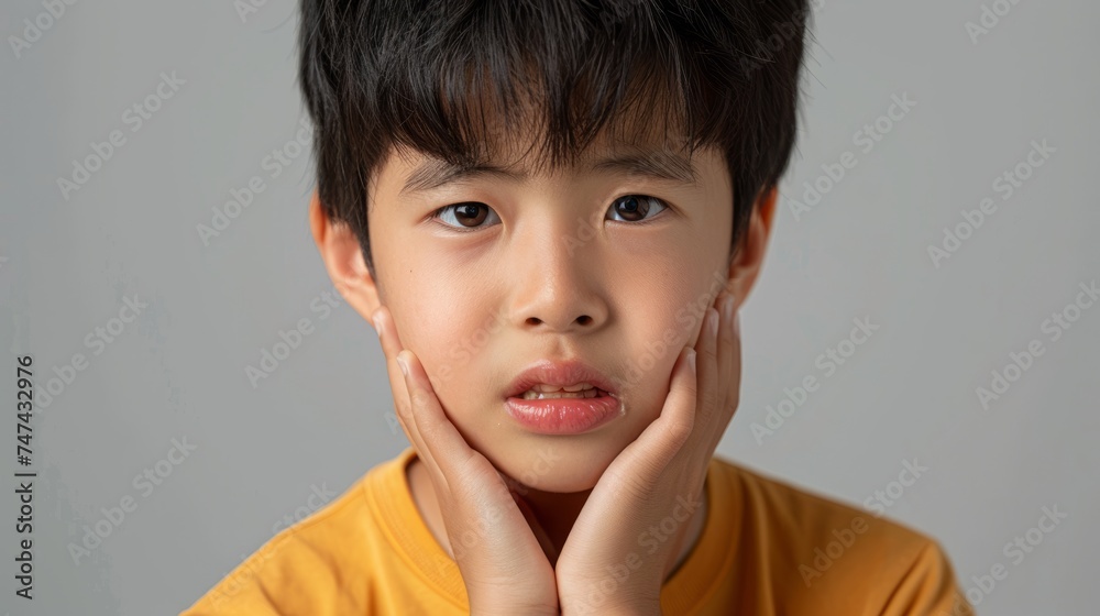 suffering from tooth pain, little boy touching cheek with hand with painful expression, toothache or dental illness on teeth. Dentist, Teeth decay, dental problems, child emotions suffering from tooth pain, little boy touching cheek with hand with painful expression, toothache or dental illness on teeth. Dentist, Teeth decay, dental problems, child emotions