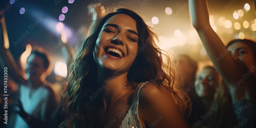 Woman laughing and celebrating, suitable for lifestyle concepts