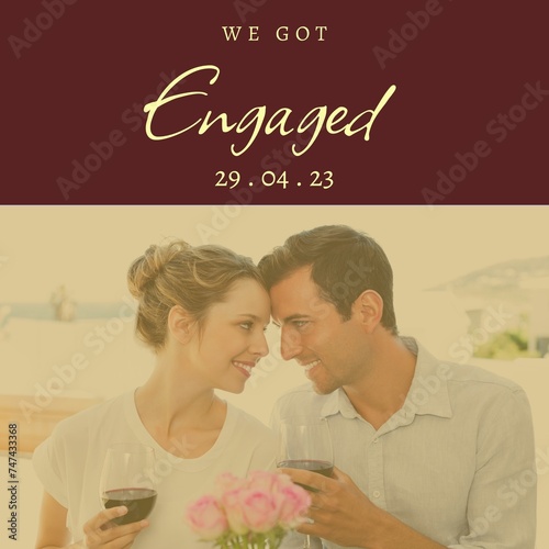 Celebrating love, a couple toasting engagement with wine, radiates joy and intimacy