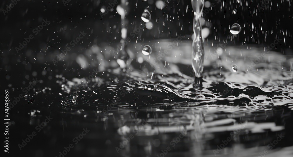 water drops flying, light white and dark black