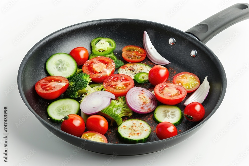 Fresh vegetables in a sizzling frying pan, perfect for cooking and recipe concepts Fresh vegetables in a sizzling frying pan, perfect for cooking and recipe concepts