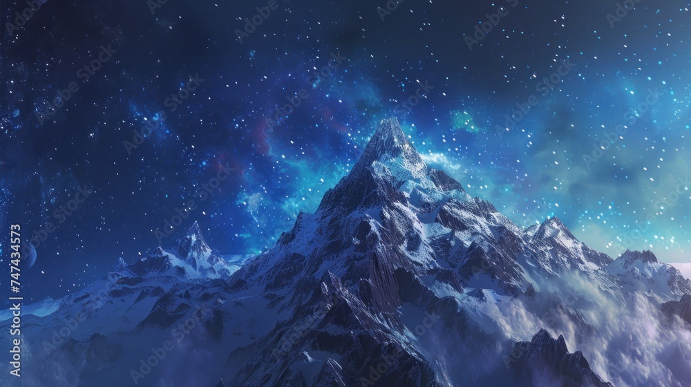 A breathtaking mountaintop view under the stars inspiring wonder and excitement a symbol of vision and yearning for the unknown - obrazy, fototapety, plakaty 
