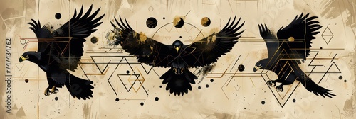 eagles with different geometric shapes in black and gold