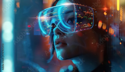woman wearing digital technology, in the style of cyberpunk futurism, fantastical machines