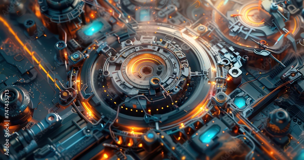 mobile application design, technology design, in the style of intel core, mechanized abstraction, blue and amber mobile application design, technology design, in the style of intel core, mechanized abstraction, blue and amber