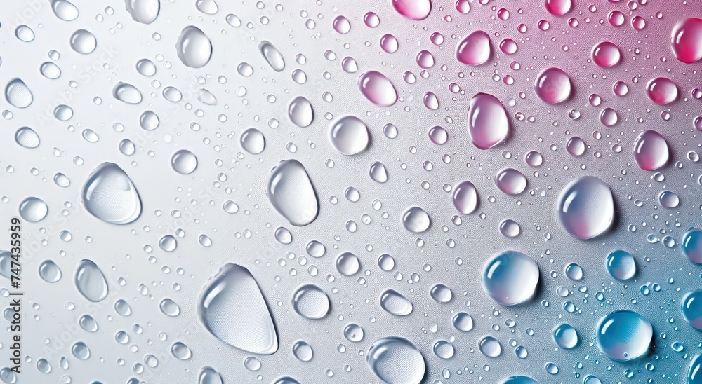 new white background with drops of water, in the style of light silver and dark pink, dark pink and blue