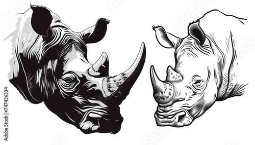 rhino mane or tattoo, in the style of flowing silhouettes, exaggerated facial features, depictions of animals photo