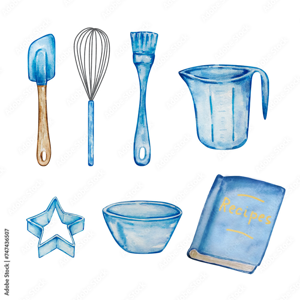 Watercolor bakery tools cooking set Watercolor bakery tools cooking set