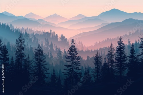 A view of a mountain range with trees in the foreground. Suitable for nature and landscape concepts