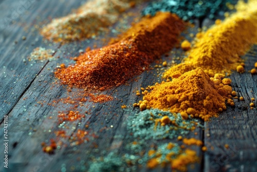 Close up of various spices on a table, suitable for food and cooking concepts