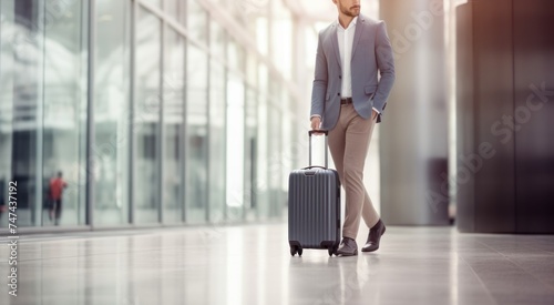 Businessman walking with a suitcase in the airport. Business travel concept. Travel and business concept. with copy space. 