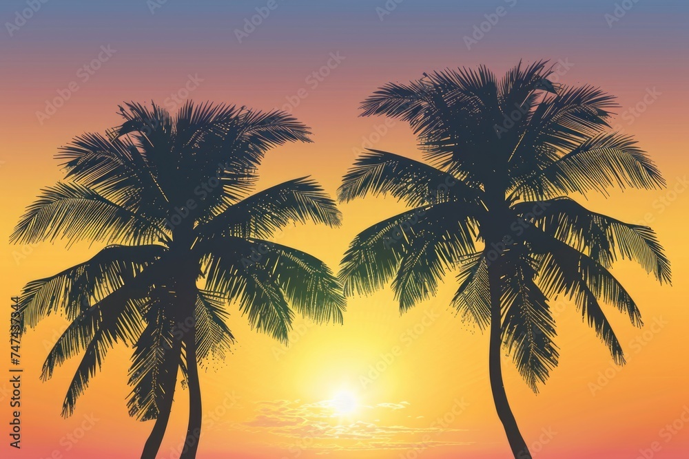 Couple of palm trees on a sandy beach, perfect for tropical vacation concept