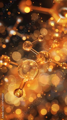 Golden Molecules Illuminated Against a Dark Background