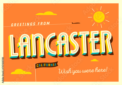 Quadro su tela Greetings from Lancaster, California, USA - Wish you were here! - Touristic Postcard