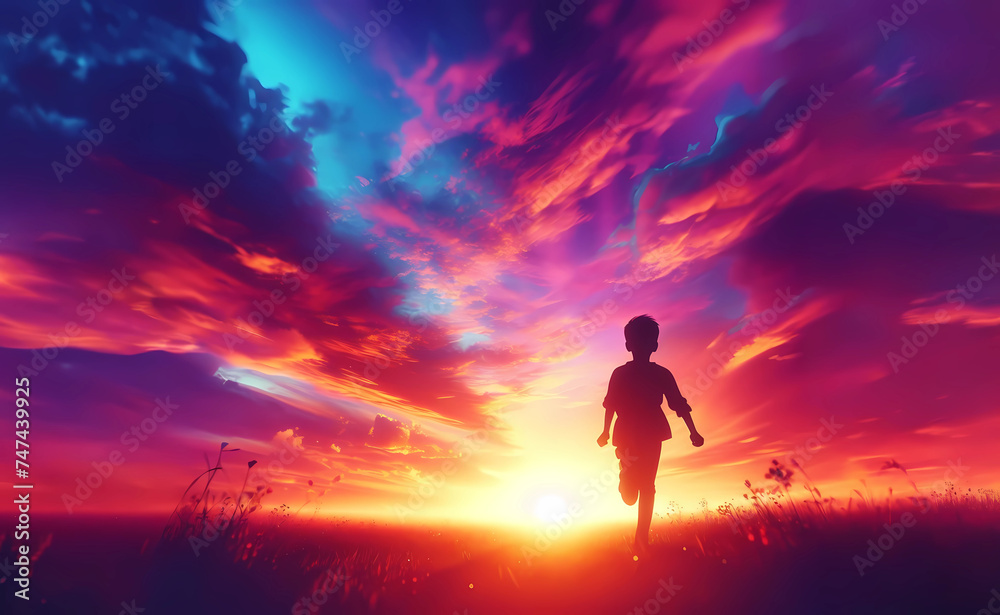 silhouette of a person running on sunset silhouette of a person running on sunset