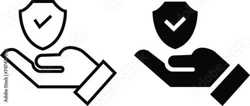 Insurance hand icon set. Risk coverage sign. Policyholder protection symbol. Quality design element. Editable stroke. Linear style insurance hand icon. Vector, isolated on transparent background.