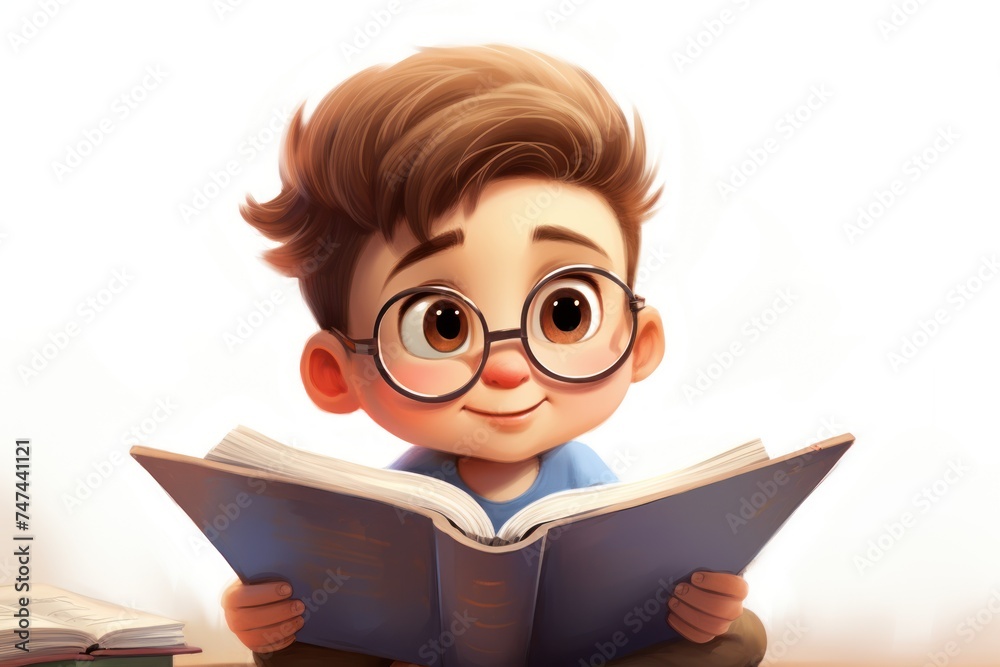 cute little boy reading book on white background cute little boy reading book on white background