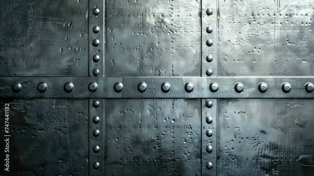 Detailed image of a metal door with rivets, suitable for industrial concepts