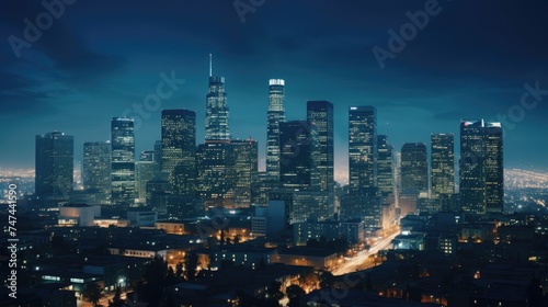 A stunning cityscape view at night from a high rise building. Perfect for urban and skyline concepts