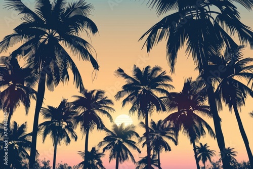 Palm trees silhouetted against a colorful sunset, perfect for travel and nature concepts
