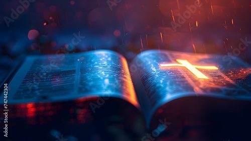 Glowing Illuminated Religious Text with Red Cross