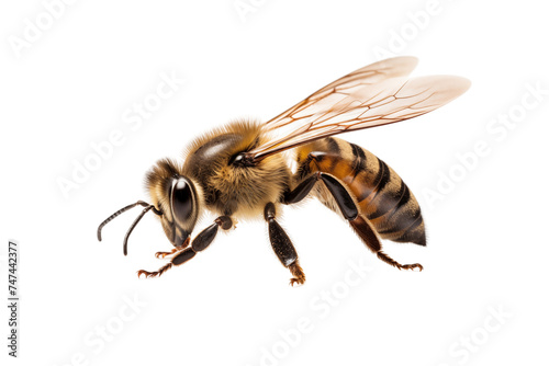 Honey Bee close up view photo isolated on transparent background. © kitinut