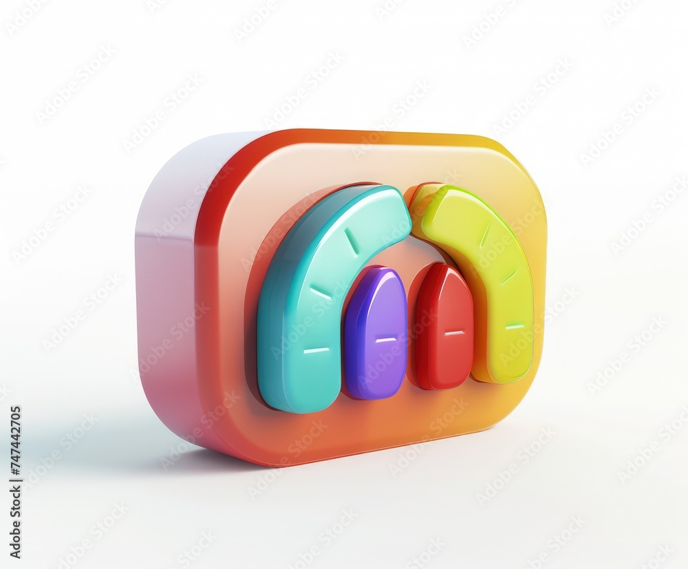 Fototapeta premium colored gauges, isolated, white background, a 3d rendered rounded square button, playful and colourful and bubbly