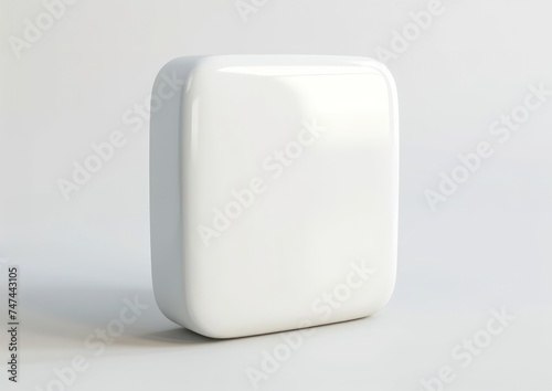 3d white rounded square button, monitor stand 3d concept, isolated, white background, playful and bubbly